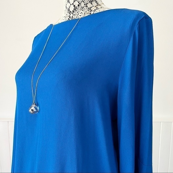 Zara Woman Royal Blue Boat Neck 3/4 Sleeve High Low Tunic Top Size L - Picture 3 of 13